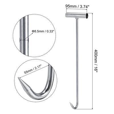 16"(400mm) T-Handle Meat Boning Hook, Galvanized T Hooks for Butcher 3Pcs - Silver Tone