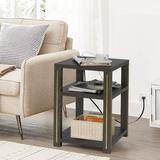 End Table with Charging Station, Wood Night Stand with USB Ports, 3-tiers Storage Shelf for Living Room Bedroom Small Spaces