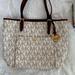 Michael Kors Bags | Michael Kors Vanilla Leather Logo Jet Set Medium Snap Pocket Top Zip Tote | Color: Brown/White | Size: Os