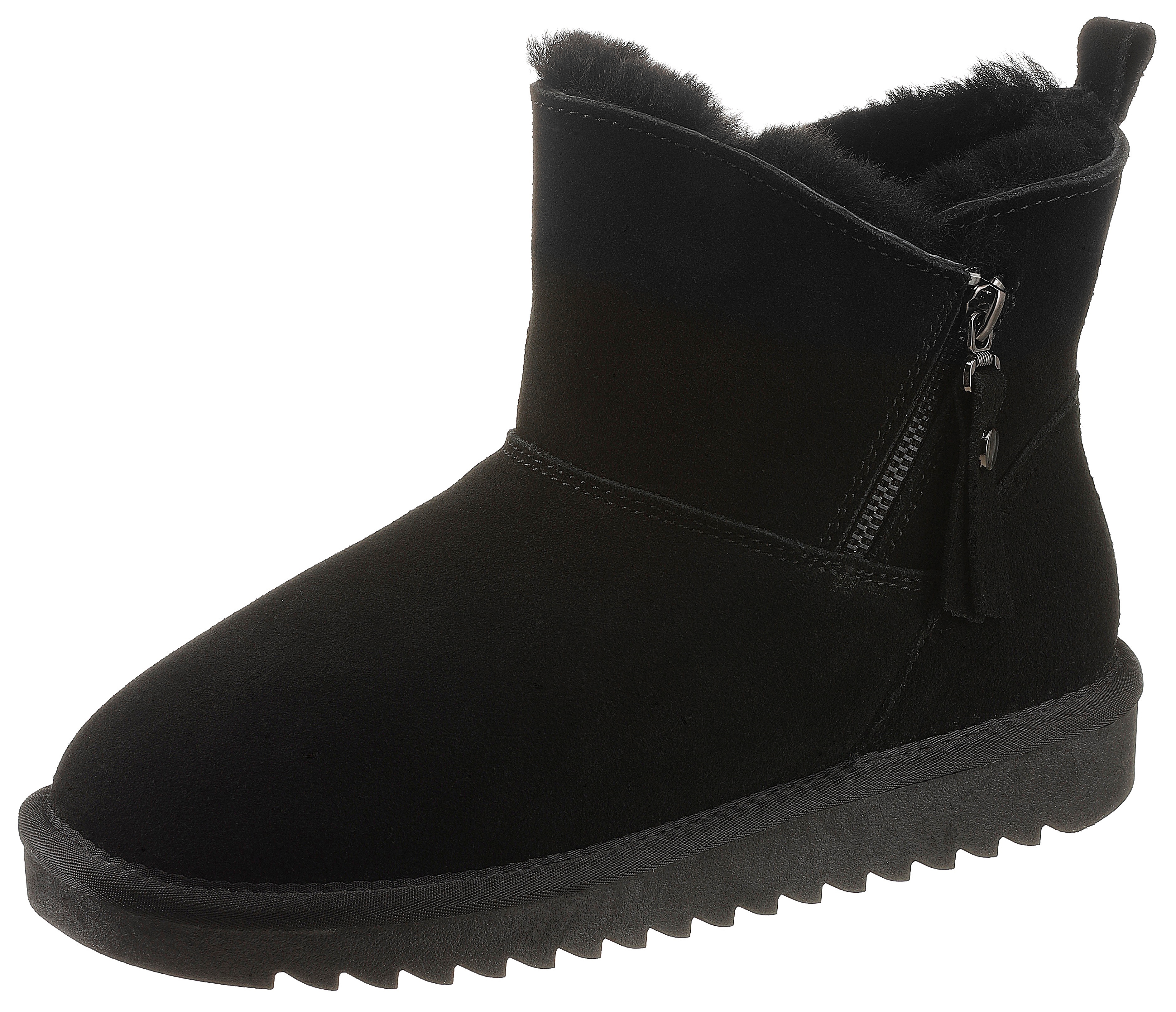 Winterboots ARA "ALASKA Short Zip", Damen, Gr. 39, schwarz (schwarz short zip), Lammfell, Veloursleder, unifarben, Schuhe Winterboots, Stiefel aus echtem Lammfell mit Reißverschluss, G-Weite (weit), Topseller