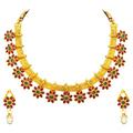 Aheli Bollywood Flower Shape Multicolor Colored Faux Stone Wedding Necklace Earrings Indian Fashion Jewellery Set for Women