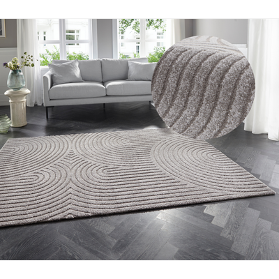 Designteppich ELLE DECORATION "Panglao", grau, B:160cm H:14mm L:230cm, Polyester, Polypropylen (PP), Teppiche, Flauschiger Kurzflor, Hoch Tief Effekt, Modern, Weich, Wohnzimmer Image