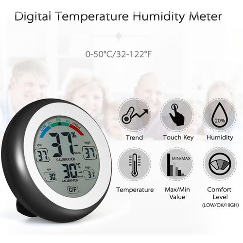 Kingso - Digitales Mini Thermo Hygrometer Innen Thermometer Hygrometer Touch Screen Digital