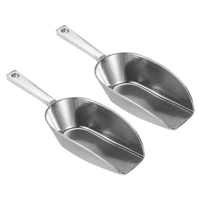 2Pcs Ice Scoops Aluminum 5.71" Small Ice Maker Flour Cereal Sugar Utility Shovel - Silver Tone