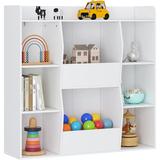 UTEX Kids Toy Storage and Bookshelf , Multifunctional Bookcase with 8 Cubbies and Bins, Open Organizer Display Stand White