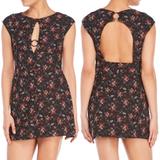 Free People Dresses | Free People Say Yes Black Floral Textured Stretch Knit Mini Dress | Color: Black/Red | Size: M
