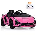 GYMAX Kids Ride on Car, 12V Battery Powered Licensed Lamborghini Toy Car with Remote Control, MP3, USB, TF Card Slot & Safety Belt, Children Electric Vehicle for 3-8 Years Old Boys Girls (Pink)