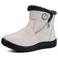 Gaatpot Women Boots Ladies Water-resistant Ankle Booties Fur Lined Snow Boots Winter Warm Shoes Zip Beige Size 3 UK /230(36) CN