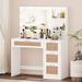 Ebern Designs Makeup Vanity Table w/ Lighted Mirror, Vanity Desk w/ Storage Shelf & 4 Drawers Wood in White | 53.9 H x 35.4 W x 15.7 D in | Wayfair