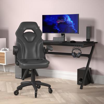 Office Gaming Chair with Skater Wheels & Flip Up Arms - LeatherSoft