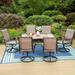 7 Pieces Metal Outdoor Dining Set, 6 Sling Dining Swivel Chairs and 60" x 37" Rectangular Table with Wood-Like Top