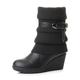 AJVANI mid Heel Wedge Knitted Collar Slouch Buckle Ankle Boots Size 4 37 Black Matte
