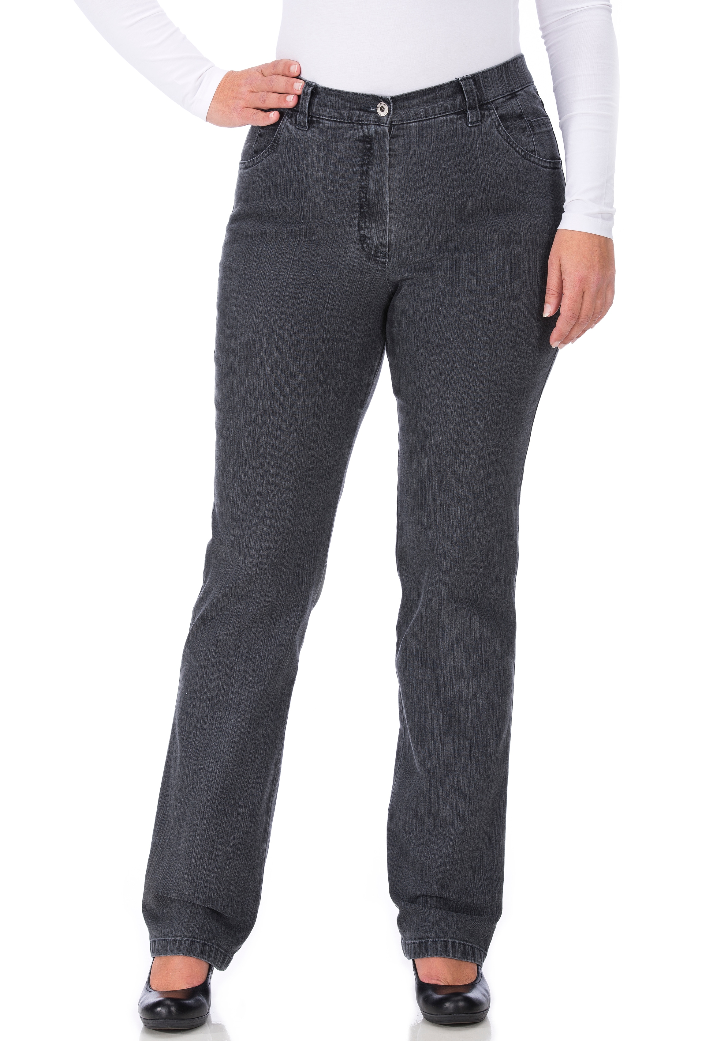 Stretch-Jeans KJBRAND "Betty Denim Stretch", Damen, Gr. 52, N-Gr, grau (denim graphit), Denim/Jeans, Obermaterial: 85% Baumwolle, 13% Polyester, 2% Elasthan, unifarben, Basic lang, Jeans, mit Stretch