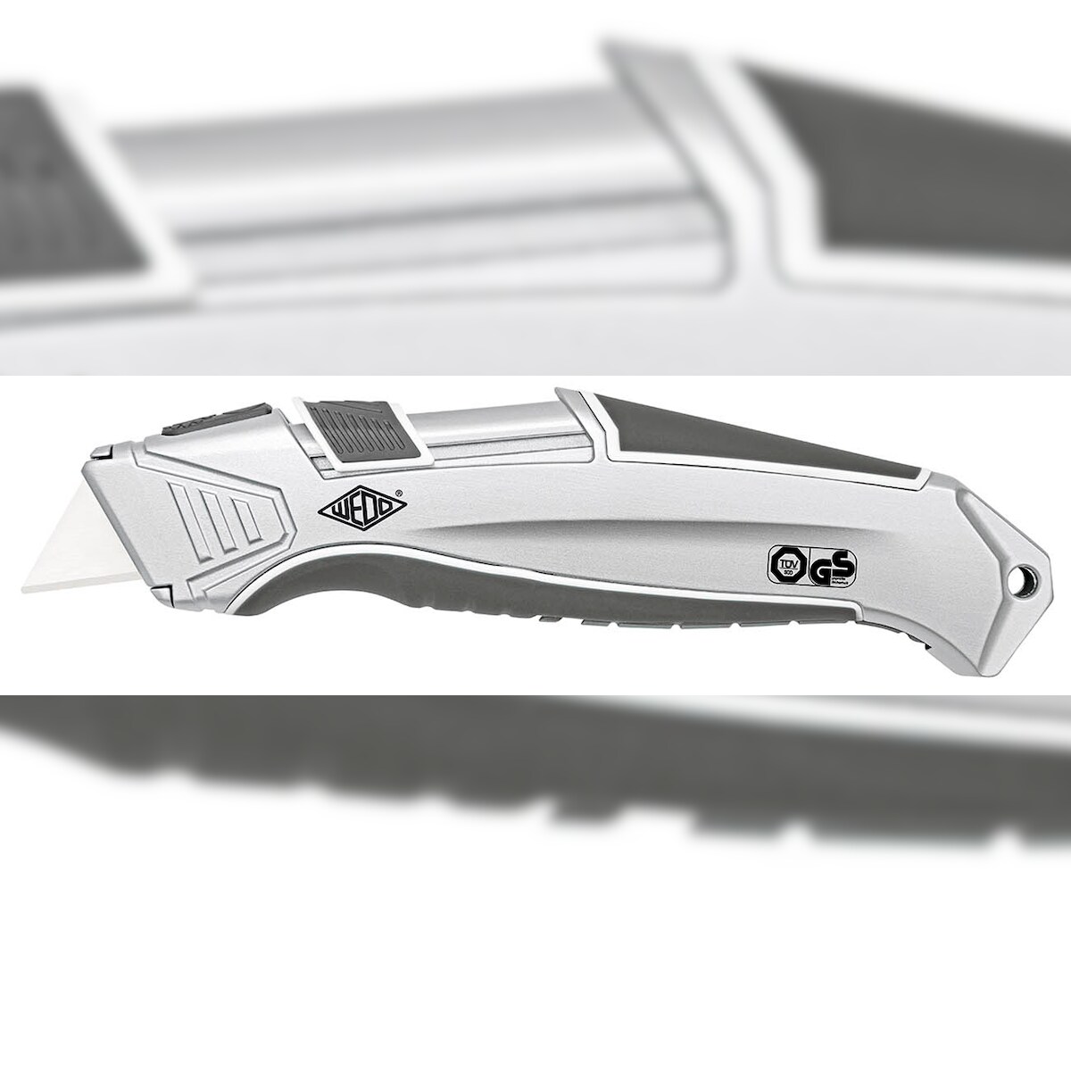 WEDO 79825 Safety Cutter CERA-Safeline Alu, Keramik Klingen, Aluminium Gehäuse, Autom. Klingenrückzug, integriertes Magazin, TÜV/GS-GEPRÜFT Image