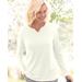 Appleseeds Women's Coastal Cotton Long Sleeve Notch-Neck Tee - White - PL - Petite