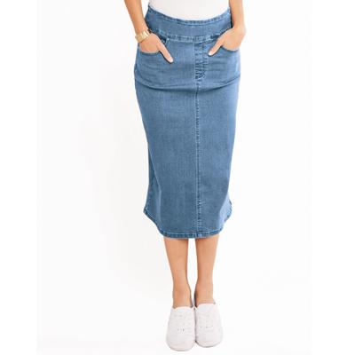 Blair Women's DenimEase™ Flat Waist Midi Skirt - Denim - 20W - Womens Plus / Plus