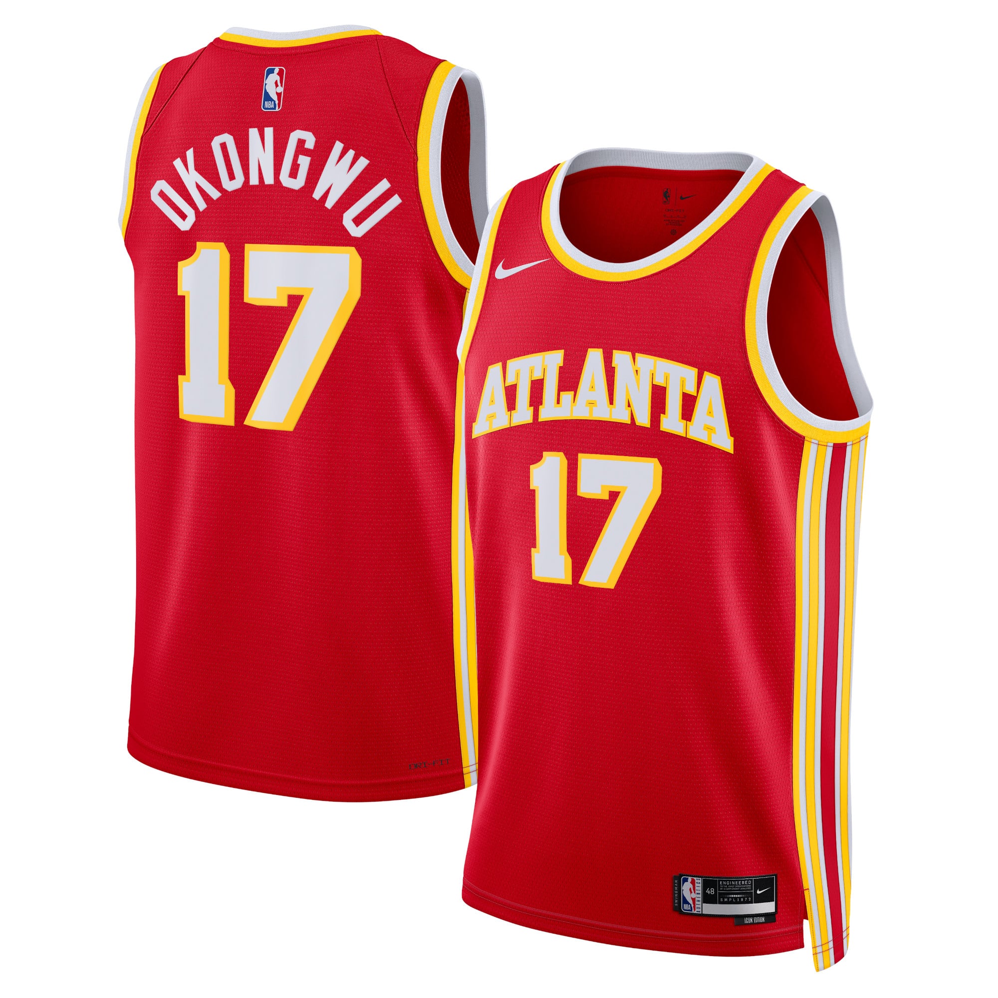 Maillot Swingman Nike Icon Edition des Atlanta Hawks - Rouge - Onyeka Okongwu - Unisexe - Homme Taille: S