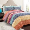 Lush Décor Bohemian Stripe Reversible Cotton Duvet Cover Fuchsia/Orange 3Pc Set Full/Queen - Triangle Home Decor 21T011732