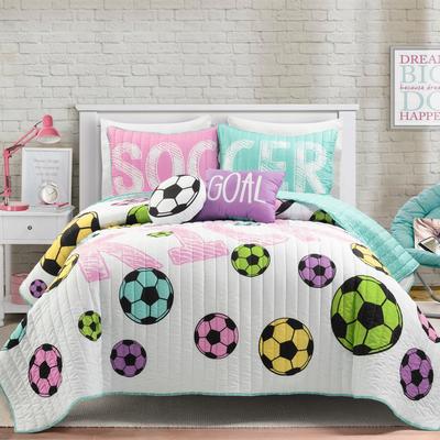 Lush Décor Girls Soccer Kick Reversible Oversized Quilt White/Turquoise 5Pc Set Full/Queen - Triangle Home Décor 21T012844