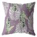 16" White Purple Tropical Leaf Indoor Outdoor Zippered Throw Pillow