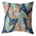 26" Orange Blue Tropical Leaf Indoor Outdoor Zippered Throw Pillow