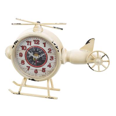 11.25" White and Red Rustic Finish Helicopter Desk Clock