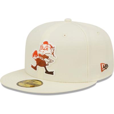 Men's New Era Cream Cleveland Browns Chrome Color Dim 59FIFTY Fitted Hat