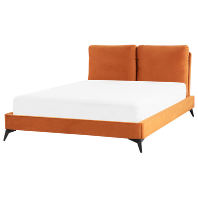 Polsterbett Orange 140 x 200 cm Samtstoff Mit Lattenrost Elegant Modernes Design
