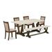 Gracie Oaks 6-PC Mid Century Dining Table Set - A Dining Table w/ Wood Bench & 4 Linen Fabric Dinner Chairs Wood/Upholstered in Brown/White | Wayfair