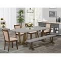 Rosalind Wheeler 6-PC Dinning Set- A Kitchen Table in Trestle Base w/ Wooden Bench & 4 Linen Fabrics Dining Room Wood/Upholstered | Wayfair