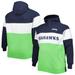 Men's New Era Neon Green/College Navy Seattle Seahawks Big & Tall Current Colorblock Raglan Fleece Pullover Hoodie