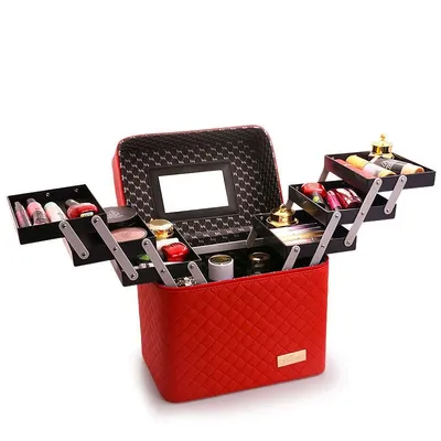 Valise de maquillage multicouche portable pour femme trousse de toilette professionnelle boîte de