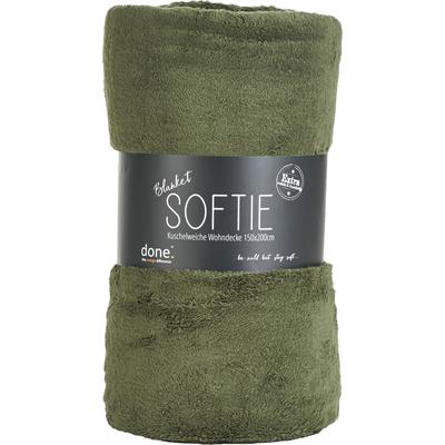 Wohndecke DONE. "Softie", grün (khaki), B:150cm L:200cm, Wohndecken, Extra weiche Wohndecke aus softigem Teddy-Stoff, Kuscheldecke Image