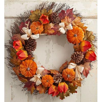 1-800-Flowers Home Decor Non Floral Non Plant Wreaths Delivery Velvet Pumpkin Wreath - 24' Velvet Luxe Pumpkin Wreath