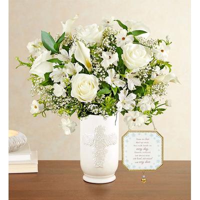 1-800-Flowers Everyday Gift Delivery Serenity Bouquet W/ Ceramic Cross Vase & Suncatcher