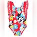 Disney Swim | Disney Minnie Mouse Ruffle Swimsuit For Baby 12-18 Months With Upf 50+ Nwt | Color: Blue/Red | Size: 12-18mb