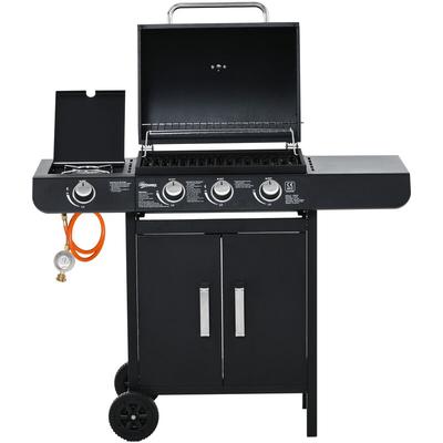 Outsunny - Gasgrill bbq Grillwagen mit 3 Brennern 1 Seitenbrenner Druckminderer Schläuche Schrank