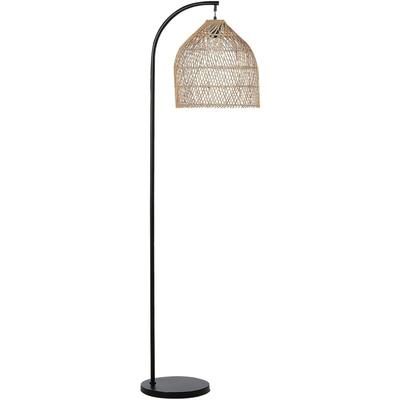 Stehlampe Natürlich Beige Rattan und Metall 165 cm Bogenform mit rundem Schirm geflochten Boho Image