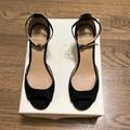 Anthropologie Shoes | Anthropologie Black Suede Open Toe Sandal W/Ankle Strap Size 7 (3 Inch Heel) | Color: Black | Size: 7