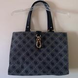 Dooney & Bourke Bags | Dooney & Bourke Quilt Signature Leather Trimmed Large Logo Lock Tote Gray Tote | Color: Black/Gray | Size: Os