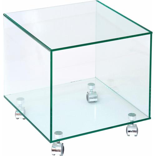 Couchtisch PAROLI Tische Gr. B/H/T: 38 cm x 44 cm x 38 cm, farblos (klarglas) Couchtisch Glas-Couchtisch Glas-Couchtische auf Rollen