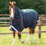 Premier Equine Buster Zero Turnout Sheet w/ Classic Neck Cover - 78 - Navy w/Red & Tan - Smartpak