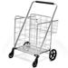 Costway Heavy Duty Folding Utility Shopping Double Cart-Silver