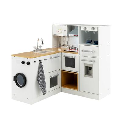 Costway 2-Pieces Wooden Kids Kitchen Playset with ...