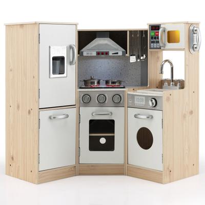 Costway Kids Corner Wooden Kitchen Playset with Co...