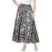 Plus Size Women's Pull-On Elastic Waist Crinkle Printed Skirt by Woman Within in Black Stamp Floral (Size M)