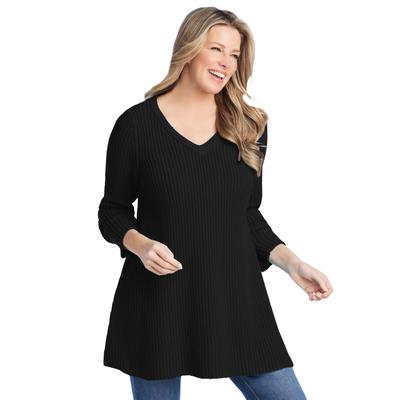 Plus Size Women's V-Neck Shaker Trapeze Sweater by...