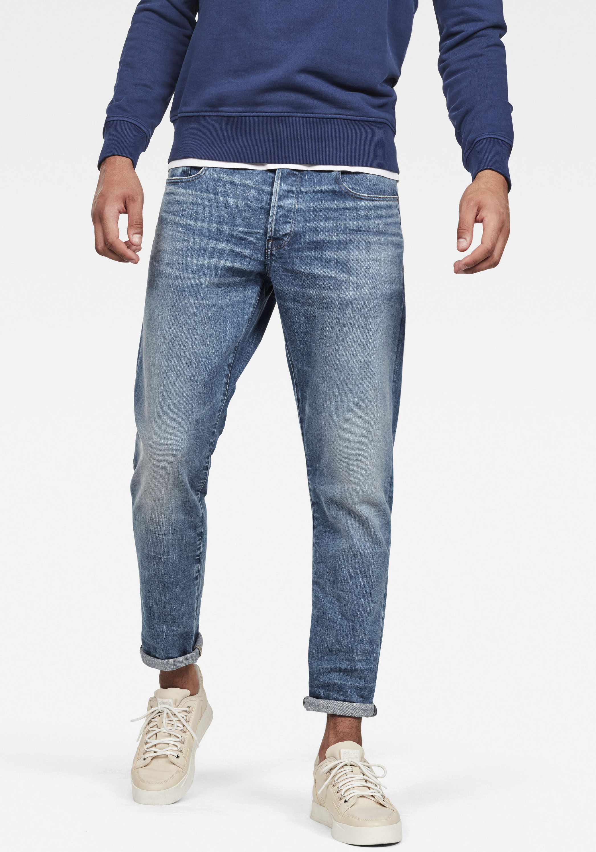 Regular-fit-Jeans G-STAR "3301 Straight Tapered", Herren, Gr. 38, Länge 36, blau (blau, aged), Denim/Jeans, Obermaterial: 99% Baumwolle, 1% Elasthan, normal normal, Jeans