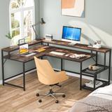 Large 69 Inch L Shaped Computer Writing Desk with Monitor Stand, Reversible Corner Desk with Storage Shelves