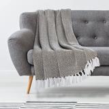 Handwoven Herringbone Cotton Throw Blankets - Rustic Ottoman Throw - Chair Throw Blanket with Fringe- 50"x60"